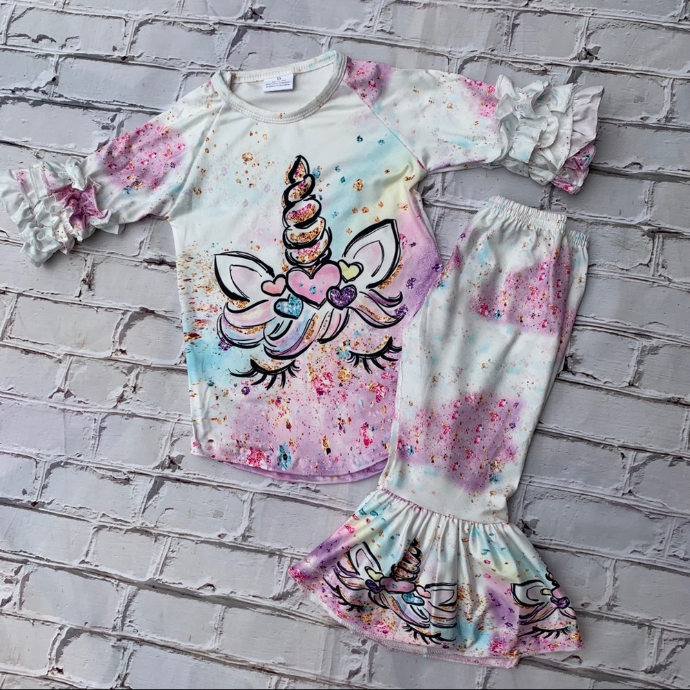 Boutique Girls Unicorn Ruffle 3pc Outfit